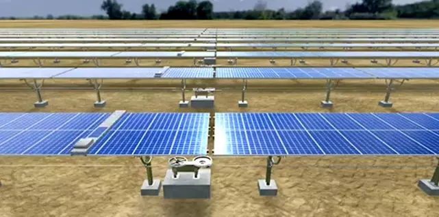 The rotating axis of the photovoltaic bracket is installed parallel to the horizontal plane and rotates around a one-dimensional axis, with the rotation axis running north-south.