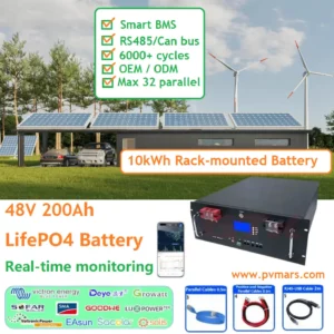 10kWh Rack Mounted LiFePO4 48V 200Ah Lithium Battery