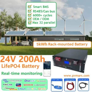 5kWh Rack Mounted LiFePO4 24V 200Ah Lithium Battery
